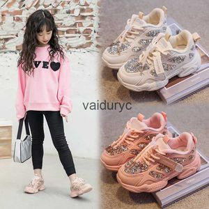 Sneakers Girls Shoes Sports Spring and Autumn 2024 New Childrens Dad Student Running Girls Glitter Travel H240411