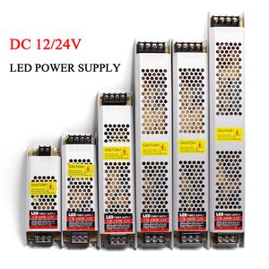 Ultra Thin LED Power Supply DC 12V 24V Lighting Transformers 60W 100W 150W 200W 300W 400W AC185-240V Driver för LED-remsbelysning