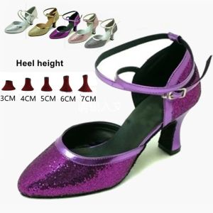 Stivali scarpe da ballo salsa di punta chiusa da donna scarpe da ballo latina glitter tacchi alti 5 cm 6 cm da 7 cm da ballo tango danza scarpe da donna sandali