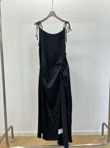 Casual Dresses 2024 Women's Fashion Sleeveless Crew Neck Acetic Acid Black Suspender Dress 0330