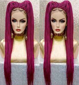 New blackpink red color Crochet braided wig long box braids full lace front wig Synthetic Braiding Hair for black women6186169