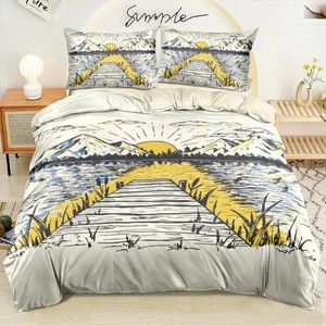 Bedding Sets Cartoon Sunrise Pyramid Duvet Cover Set Cream Comforter Twin Single Double King Size 240x210cm Bed Linen For Children