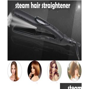 ヘアストレートナープロフェッショナルエレクトリックフラットスチームストレートナーアイアンセラミックナノスチーマーケア髪型