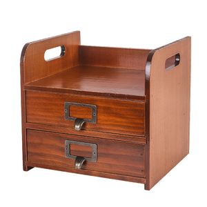 Wood Retro Organizer Box Desktop Vanity Cosmetics Jewelry Storage System Multifunctional Desk File Storage Drawer