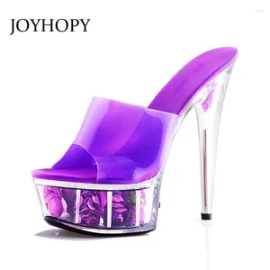 Dress Shoes JOYHOPY Summer Sexy Candy Color Flower Women Platform High Heels Sandals 15CM Heel Transparent Crystal Wedding Party 1653