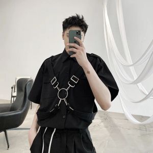 Kleider Eisen Ring Ribbons Design Männer Frauen Hip Hop Punk Shirt Techwear Langarm übergroß