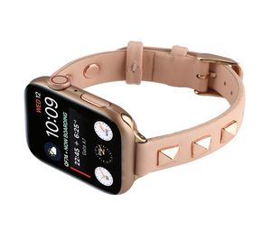 Rivet äkta läderklocka för Watch 44mm 40mm 42mm 38mm Band 5 4 3 Women Armband Iwatch Series 6 SE 5 4 3 2 1 Wristba8192172