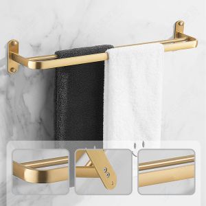 Szczotkowane złote rękawiczki stojak do podwójnego pręta uchwyt na aluminium prysznic organizer wieszak do przechowywania szelf łazienka akcesoria sprzętowe