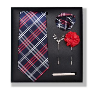 Krawatte Herren Mode Clear Stripe Cashew Nuss 6-teilige Geschenkbox Quadratschal Clip Chest Blossom Set