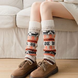 Autumn Winter Leg Warmers Women Foot Cover Sticked Wool Boots Christmas Snowflake Tryckt varma strumpor benvärmare