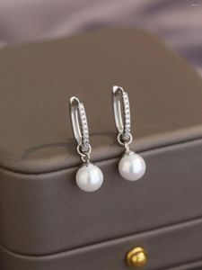 Stud Earrings Sterling 925 Silver Pearl Hanging Women's With Zircon Simple Sweet Style For Attending A Wedding Or Couples Dating