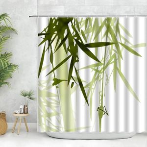 Shower Curtains Green Bamboo Curtain Bathroom Ink Painting Polyester Cloth Blue Bamboos Bath Screen Courtain