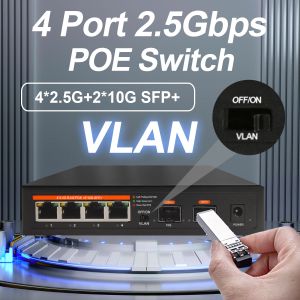 Przełączniki 2.5G 4 porty POE Ethernet Przełącznik sieciowy niezarządzany 65 WLAN 4*2,5G+ 2*10G SFP+ Porty łącza w fan bez fan bez bezprzewodowego AP VDI