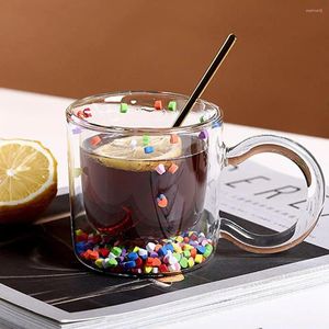 Wine Glasses Double Layered Coffee Cup Double-layer Glass With Small Colorful Inlaid Stones Bottom Wall Heat Resistant