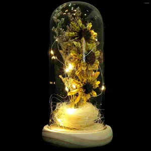 Flores decorativas LED MicrolandsChaft Domem da cúpula de vidro Mini lâmpada artificial de girassol com ornamento de desktop de capa (amarelo) Girassóis