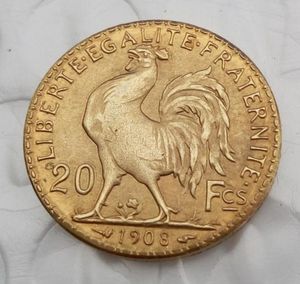 Frankrike 20 Francs 1908 Rooster Gold Copy Coin Shippi Brass Craft Ornaments Replica Coins Home Decoration Accessories3477071