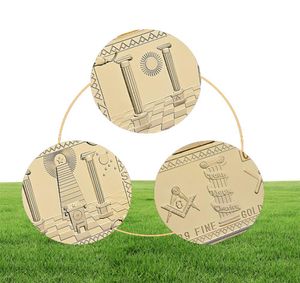 10pcs lot masons Masonic Challenge Coin Golden Bar Craft 999 Fine Gold Plated Clad 3D Design With Case Cover9699771