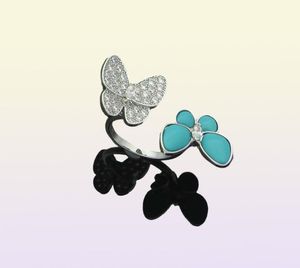 Nieregularny pierścionek z diamentem S925 Sterling Srebrny Lucky Designer Mother of Pearl Butterfly Otwarty styl Women039s Pierścień mody 18682620114