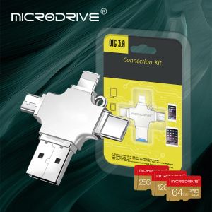 Schede 4 in 1 USB 3.0 OTG Lightning Typec Memory Card 64256GB Reader Mirco SD Card Adapter Reader per iPhone 6/7/8 Plus/11/12/Samsung