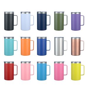 24oz Coffee Mug Vacuum Insulated Camping Mug Seal Lid Stainless Steel Double Wall Travel Tumbler Cup Thermos Outdoor Comfortable Handle Customize LOGO HW0236