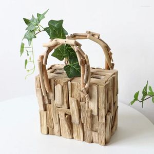 Vases Simple. And Creative LOG Bag Hand Basket Living Room Dining Table Flower Arrangement Art Home Decoration High Sense