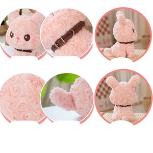 Rose Plush Teddy Bear Dog Toy Stuffed Belt White Cat Pink Bunny Necktie Plushie Puppy Cuddly for Kids Birthday Valentine's Gift