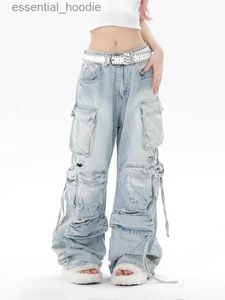 Jeans femminile houzhou y2k jeans jeans womens pantaloni in denim feta abbigliamento da strada retrò sciolto hip hop oversize hip hop lti tasca lacrima jeans womens c240411