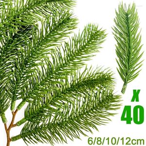 Decorative Flowers 10/40pcs Mini Artificial Christmas Pine Needle Short Branches Plant Stems Xmas Tree Decoration Home Ornament DIY Wreath