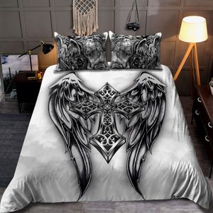 Angel Wings Däcke Cover Set Lucifer Angel Bedding Set Estetic Wing Feather Comporter Cover Set Full Size King Size for Girls