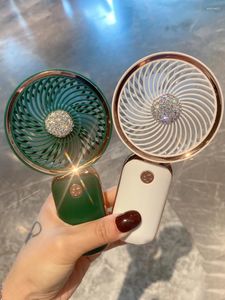 Decorative Figurines Mini Handheld Fan Charging Portable With Rhinestones Fix Bracket Table Fans Silent Brushless Motor Air Cooler For Home