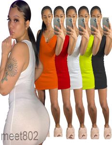 5 kolorów Sprzedawanie kobiet039s Nowy letni kolor stały kolor swobodny świeże sukienki dojeżdżające do pracy designerski moda szczupła krótkie rękaw SH5218985