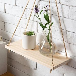 Dekorative Teller Holzwandregale Seilschwung Ausstellungsständer hängende Pflanzenblumtopfschale Home Wohnzimmerdekoration