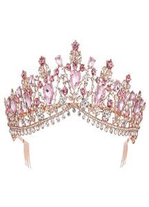 Barok Gül Altın Pembe Kristal Gelin Taç Taç Taramalı Pageant Prom Rhinestone Peçe Tiara Head Band Düğün Saç Aksesuarları Y4096922