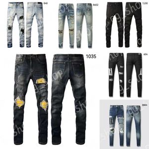 Designer jeans maschile jeans am jeans 1035 di alta qualità patchwork strappati 28-40