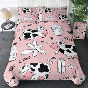 Farmer Cow Print Duvet Cover Set Oil Painting Cow Bedding Set Vintage Animals Dog Pig Chicken Printed Comforter Cover Full Size