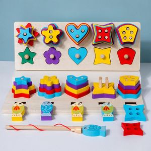 Montessori Wooden Educational Preschool Toddler Toys Baby Shape Color Sorting Block Puzzles for Boys Girls 1 2 3 Stacking Toys