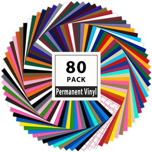 HTVRONT 80pcs Multi Colors 12X12inch Permanent Self Adhesive Vinyl Sheets+Transfer Tape for Cricut Craft DIY Glass Cup Decor