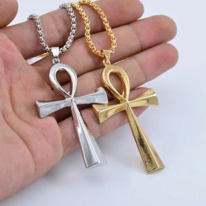 Pendants with Chain Metal Symbol of Life Cross Necklace Gold Silver Fashion Design Punk Hip Hop Religion Jewelry Gifts for Men Women LL