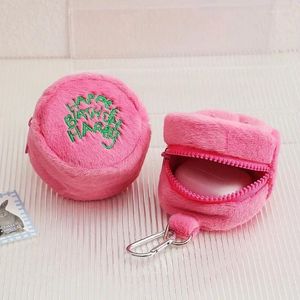 Kosmetiska väskor mjukt plysch myntväska med nyckelring mode rosa student pengar nyckel hörlurar förvaring väska arrangör hänger gåvor