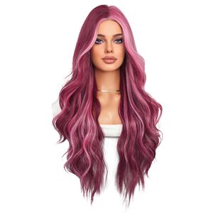 小さなレースミッドカールヘアウィッグフルヘッドスターパープルハイライトファッションガールウィッグ高速配信