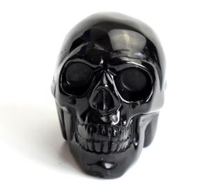 19 INCHES Natural Chakra Black Obsidian Carved Crystal Reiki Healing Realistic Human Skull Model Feng Shui Statue with a Velvet P7539494