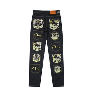 Jeans de designer de marca de moda para homens jeans retos bordados de bordado de jeans de calça angustiada motociclista de jeans azuis pretos de jeans Long