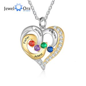 925 Sterling Silver Personalized Heart Necklace with 1-5 Birthstones Customized Engraved Name Mothers Pendants Year Gifts 240402