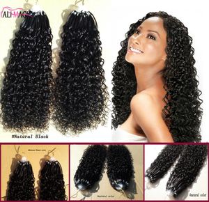 9a Микро кольцо наращивание волос 100 Virgin Human Hair Curly Micro Loop Extensions Natural Black 100G Factory Direct S6159197