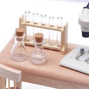 1set 1:12 Dollouse Miniature Test Tube Copo de medição com modelos de laboratório de laboratório Decoração de brinquedos Acessórios