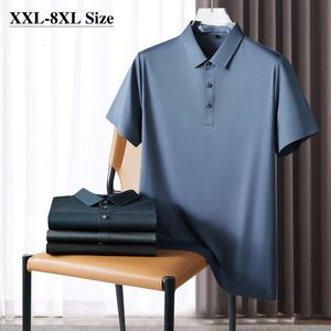 Plus Size 6XL 7XL 8XL Summer Mens Seamless Shortsleeved Polo Shirt Business Casual Ice Silk Fabric Solid Color Male 240326