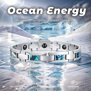 Bangle Aradoo Tungsten Bransoletka Abalone Ocean Energy Hematytu Bransoletka Tytan Braceletów 240411