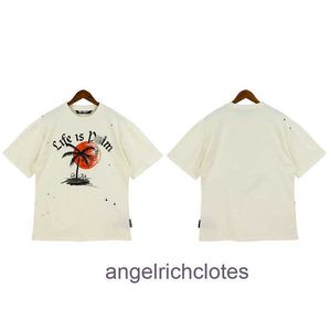 Дизайнерская одежда высокого класса для PA Angels Red Sun Coconut Tree Skeleton Print Thirt для мужчин и женских главных наполовину рукав с меткой торговой марки оригинал 1: 1