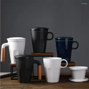 カップソーサー創造的な日本風の粗い陶器ティーカップセラミックコーヒーマグと蓋とフィルターオフィスティーカップ飲料水飲み
