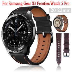 20 22mm Leather Wristband For Samsung Gear S3 Frontier Classic/Watch5 Pro 45mm Watch 4 5 40 44mm Smart Strap Bracelet Correa